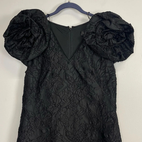 Tadashi Shoji Dress Womens 16 Black Rosette Sleeve Lace Cocktail - Picture 3 of 10